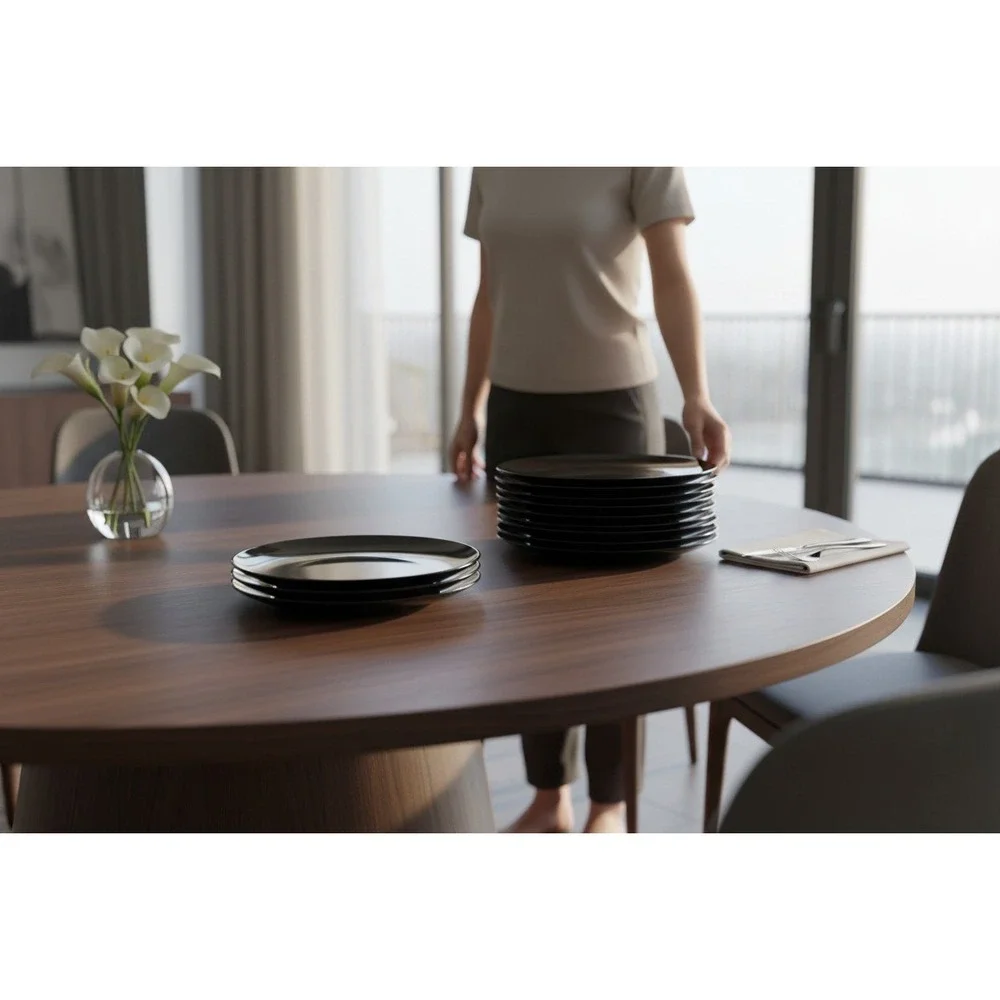IKEA Dinner Plates Set of 6 Black Very Good 10.25 Inch Glossy Modern Dining
